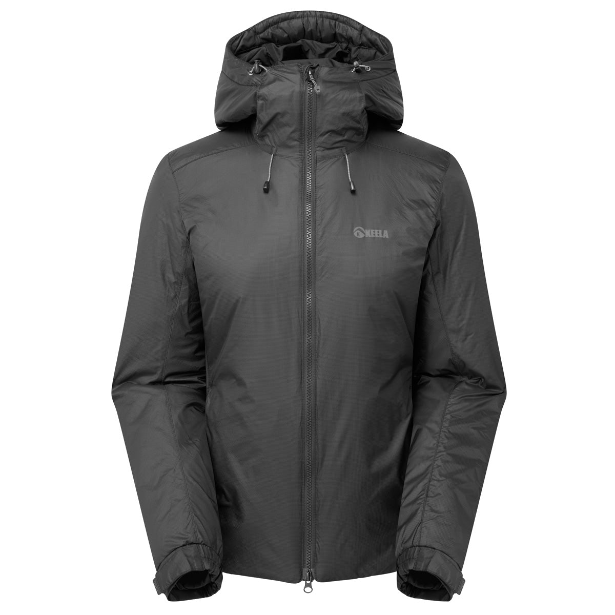 omen's Solo PrimaLoft Jacket in black - front view of windproof insulated design