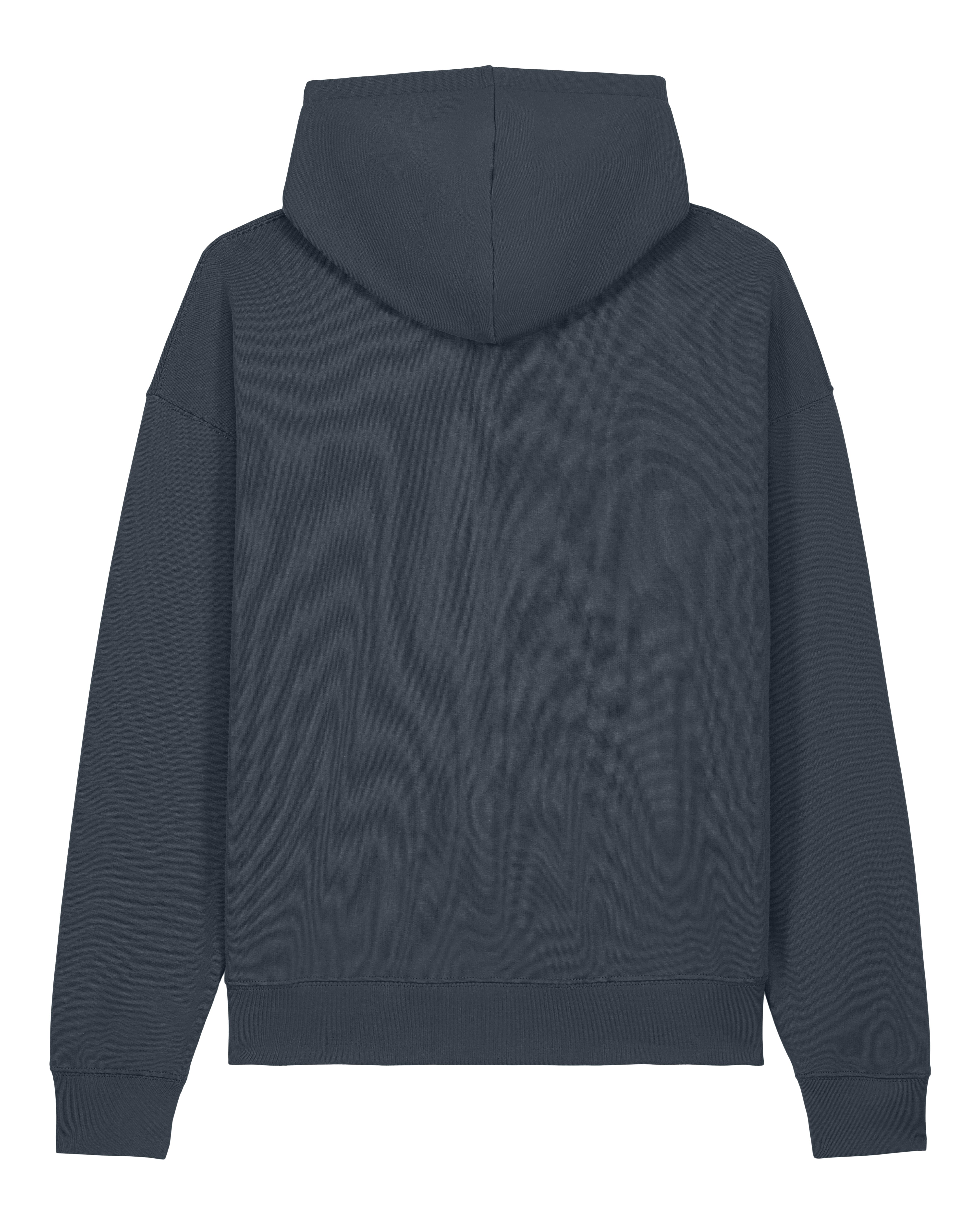Where Nature Leads hoody back view in charcoal grey with tonal Highland embroidery