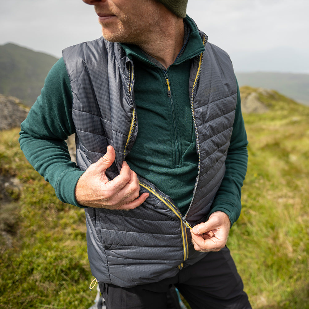 Men's Solo Gilet close-up - Flylite Cordura shell with PrimaLoft Gold insulation