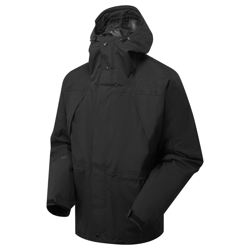 Munro black jacket angle view showing scooped back and adjustable features