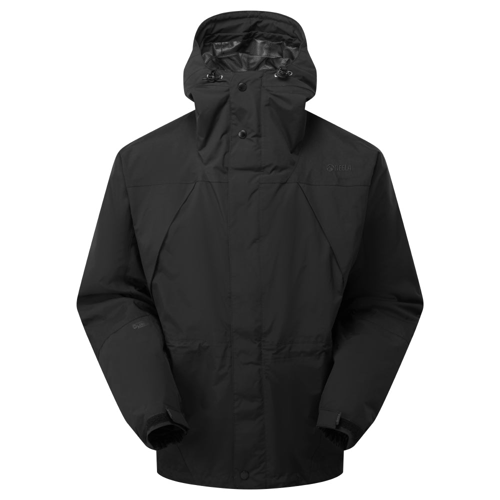 Men's Munro jacket in black front view, flagship waterproof jacket for harsh conditions