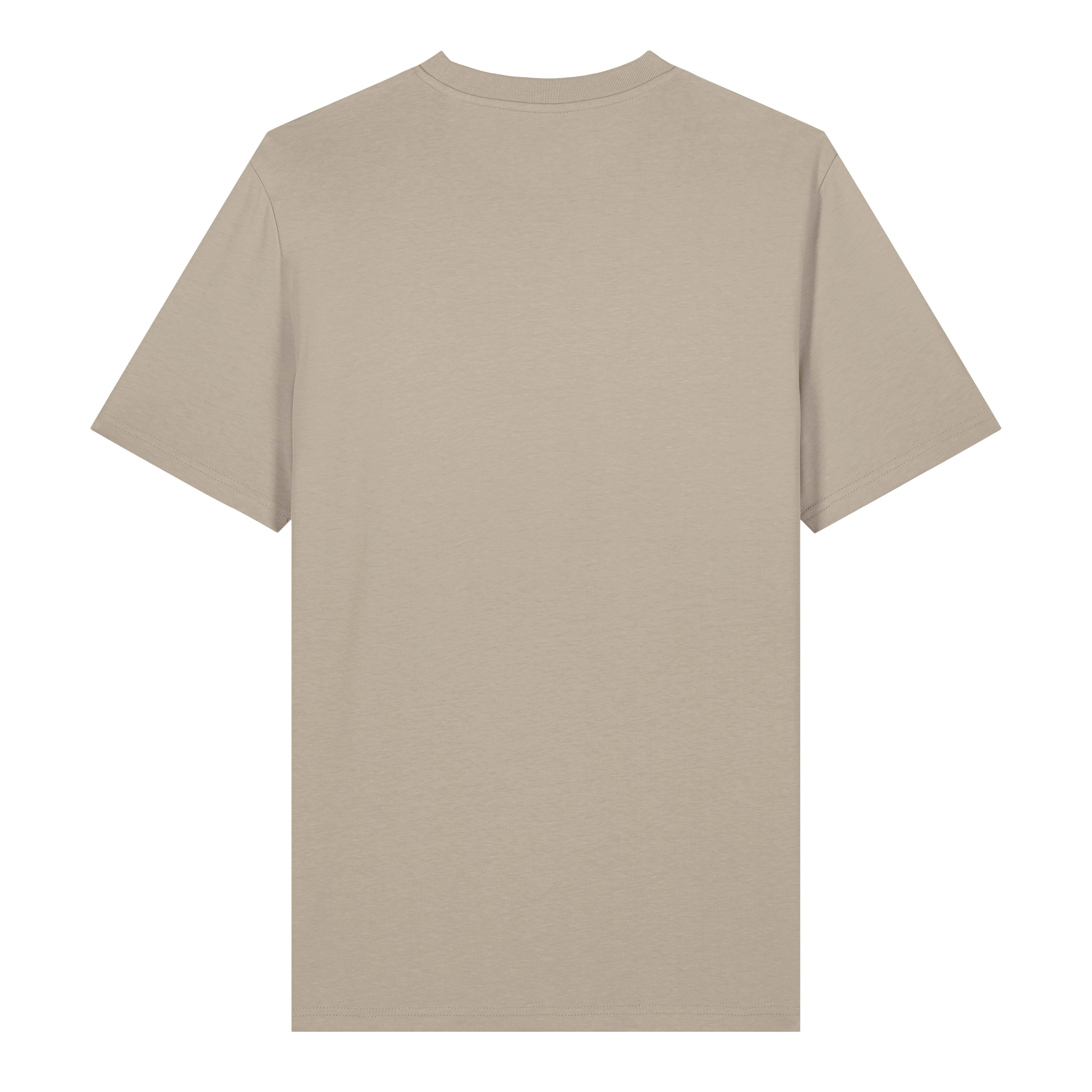 Men's Ben Lomond organic cotton t-shirt back view in stone with Munro silhouette