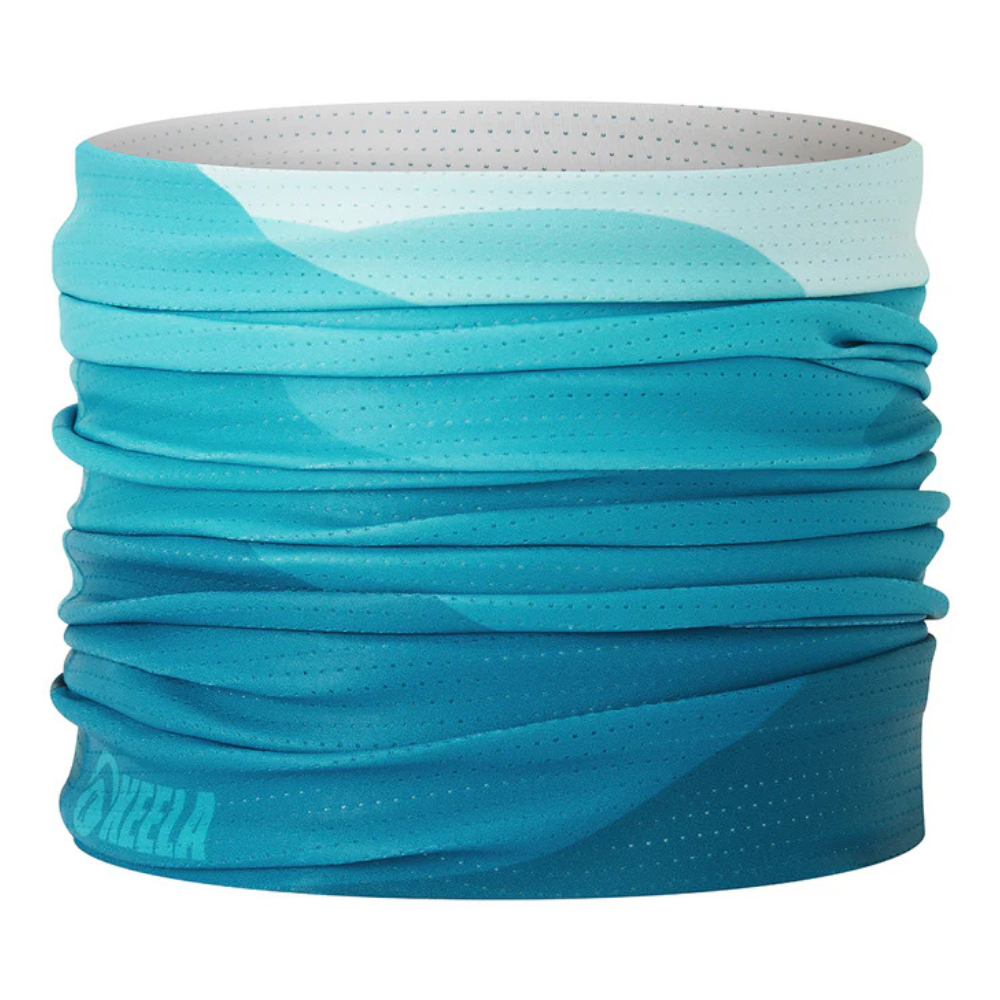 Where Nature Leads neck tube with Three Sisters mountain graphic and UPF50 protection