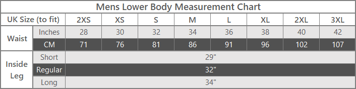 mens lower body outdoor clothing size guide