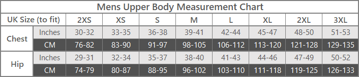 mens outdoor clothing upper body size guide
