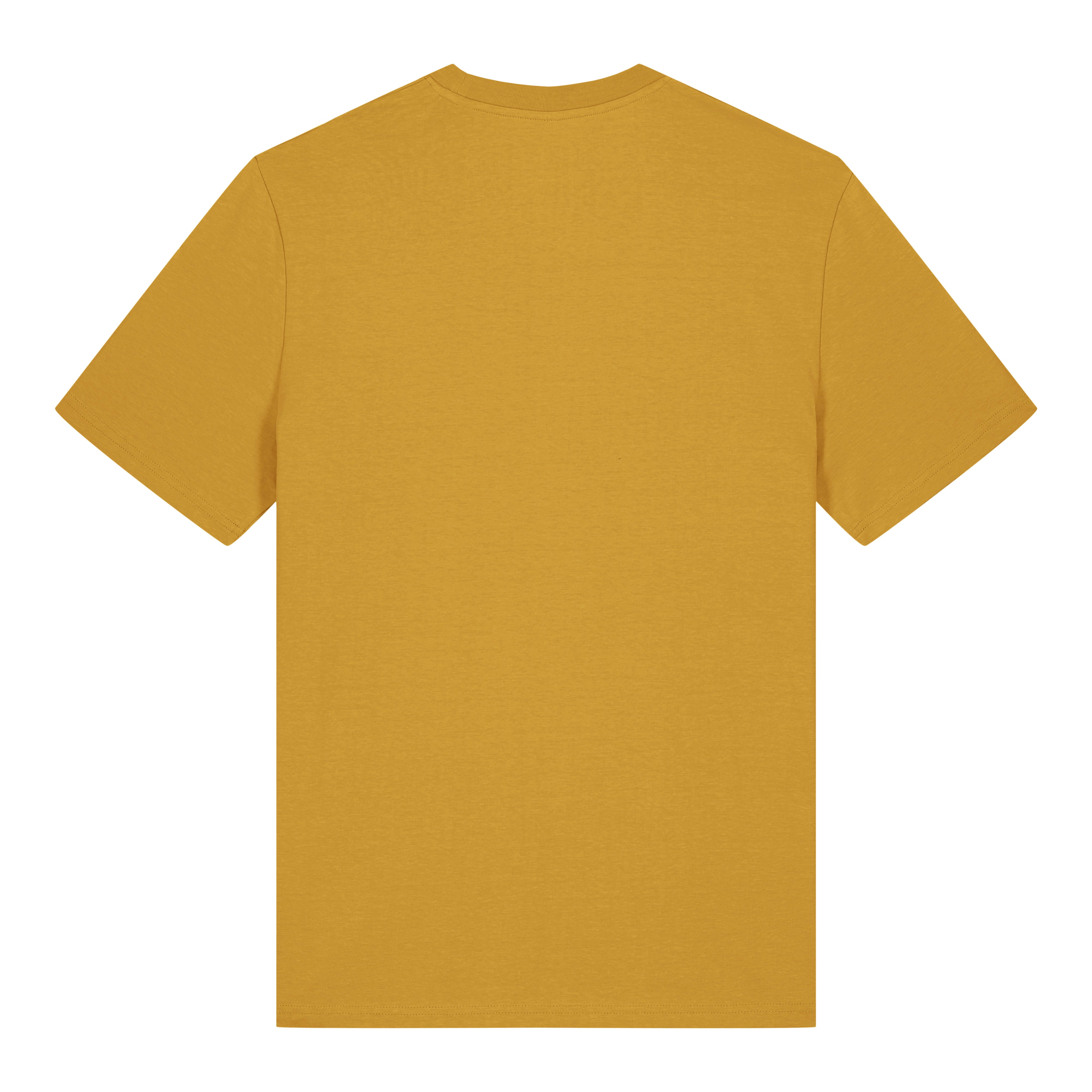 Men's Ben Lomond organic cotton t-shirt back view in mustard with mountain print