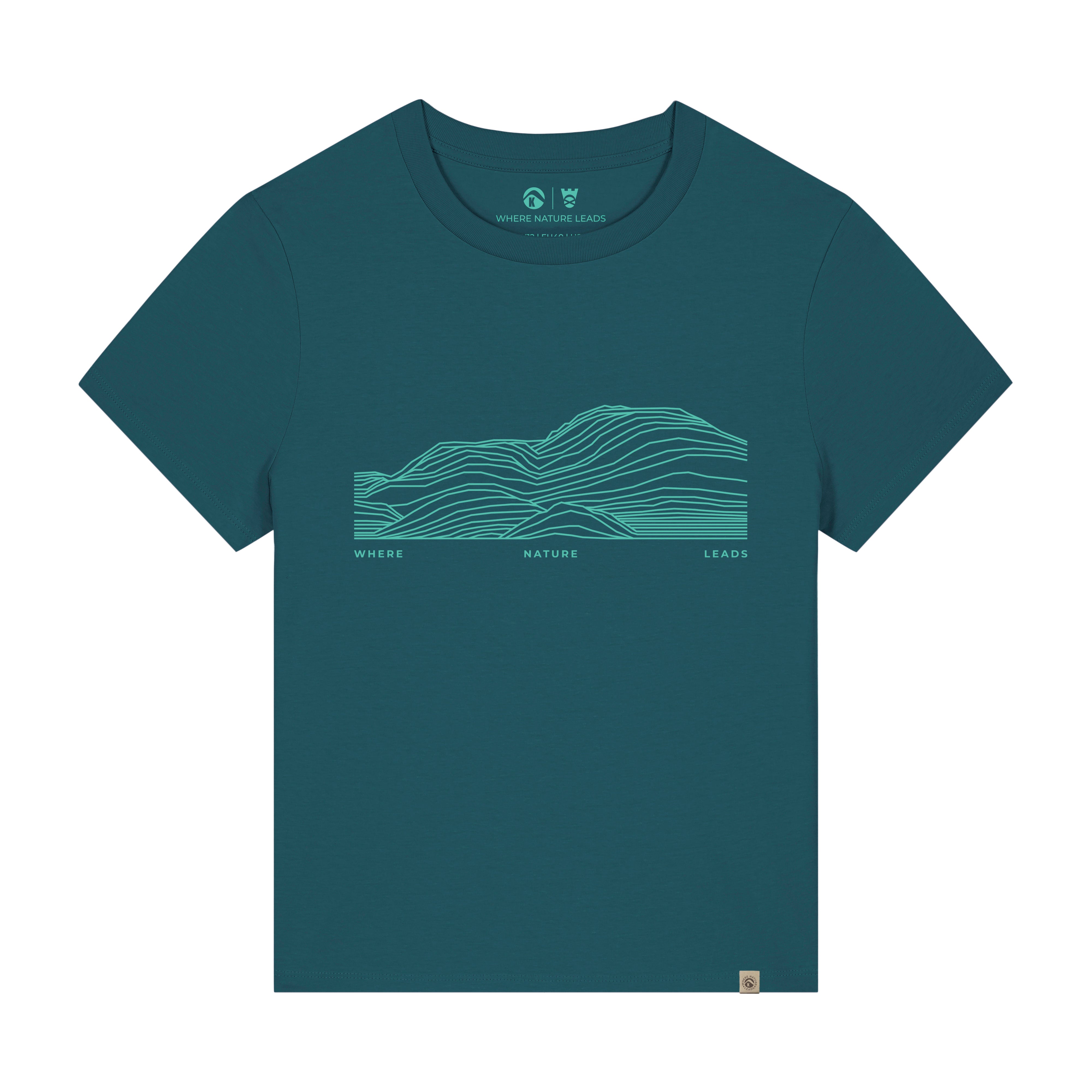 Women's Ben Lomond t-shirt front in marine blue showing iconic Scottish Munro peak design
